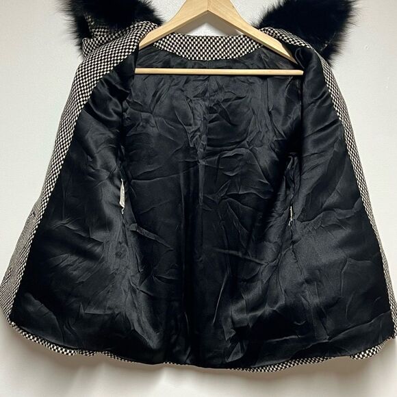Vintage 70’s- 80’s Solimar Paris NY Black Fox Fur Trimmed Wool Crop Coat Sz M - Picture 6 of 10
